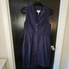 LOFT Navy Floral Jacquard Sleeveless Button-Front Dress Old Money Quiet Luxury