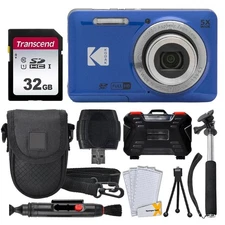 Kodak PIXPRO FZ55 Digital Camera (Blue) + 32GB Memory Card + Point and Shoot Cam