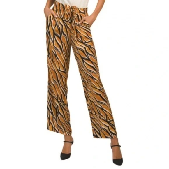 Pantalones HAVER + BLAIR Estampado de Tigre Pierna Ancha Aireados Para Mujer L Marrón Boho Retro Costero Foto 2 de 4