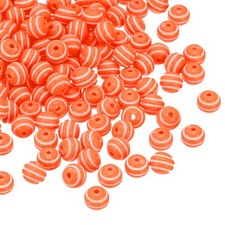 8mm Round Acrylic Rainbow Strip Beads for Jewelry, 100 Pcs, Orange and White