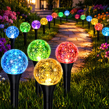 AMIOLOGY Solar Garden Path Lights 20 LED Multicolour Crackle Bubble Lawn Stakes