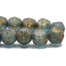 0501-b, 8mm, Sky Blue with Etched  Gold Wash, English Cut, 10 Beads, 8m32 