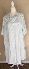 Vintage Sears Blue Robe Embroidered Collar Flowers Lace Lightweight SZ XL 42 44