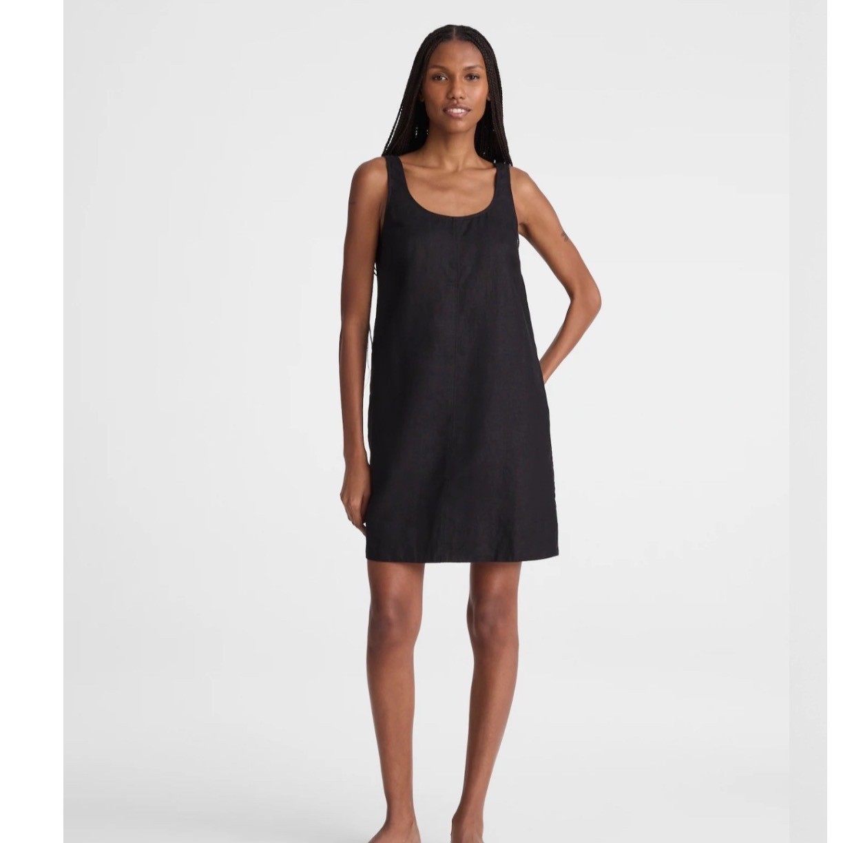 Madewell Black Linen Scoopneck Shift Dress Sleeveless Mini Pockets OA351 Med