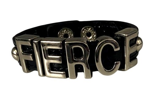 BCBGeneration "Fierce" Bracelet Black Patent Leather Silver-Tone Lettering 8"L - Bild 2 von 5