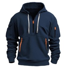 Men's Hooded Hoodie Zipper Multi-Pocket Pullover Jacket Sports Casual Sweatshirt