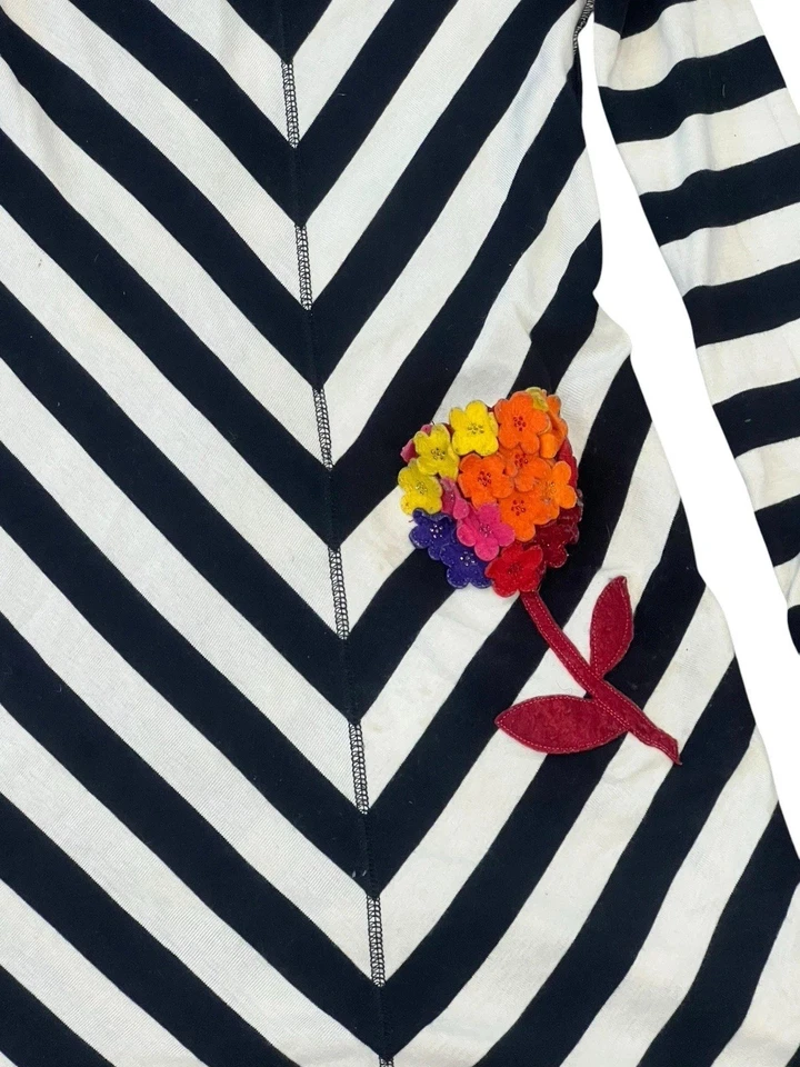 SONIA RYKIEL GIRLS 10 BLACK WHITE CHEVRON STRIPE LONG SLEEVE DRESS  MIDI FLOWER - Image 3 of 4