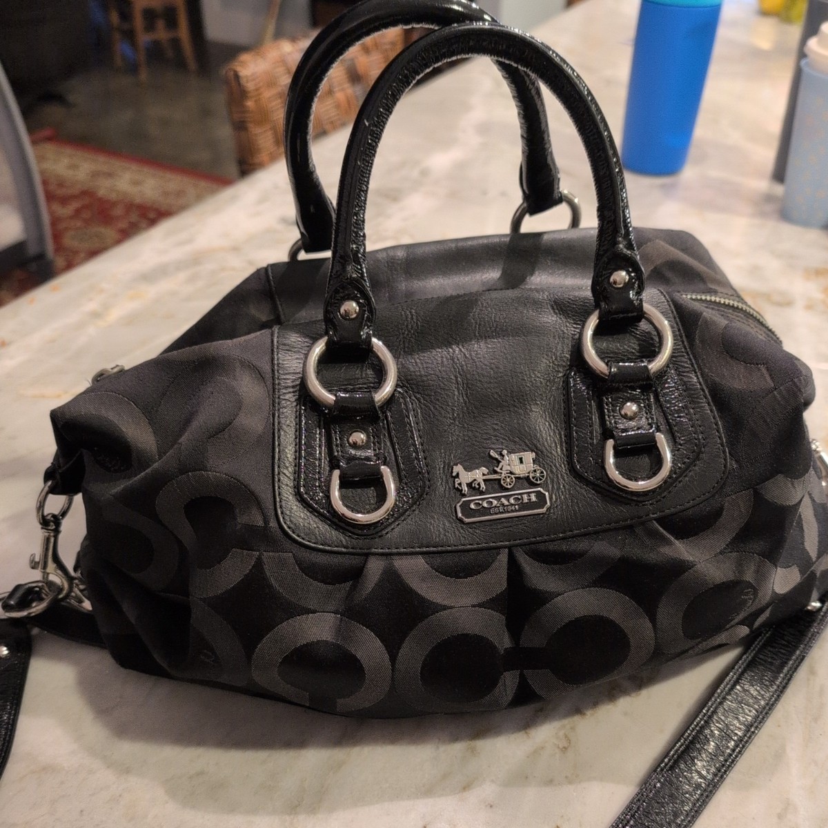 Authentic Coach Madison Sabrina Op Art Black Satchel Sateen