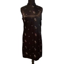 Stella USA Black Sleeveless Mandarin Collar Embroidered Floral Dress Size Small
