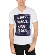I.N.C Mens Live Fast Live Free Graphic T-Shirt, white, L