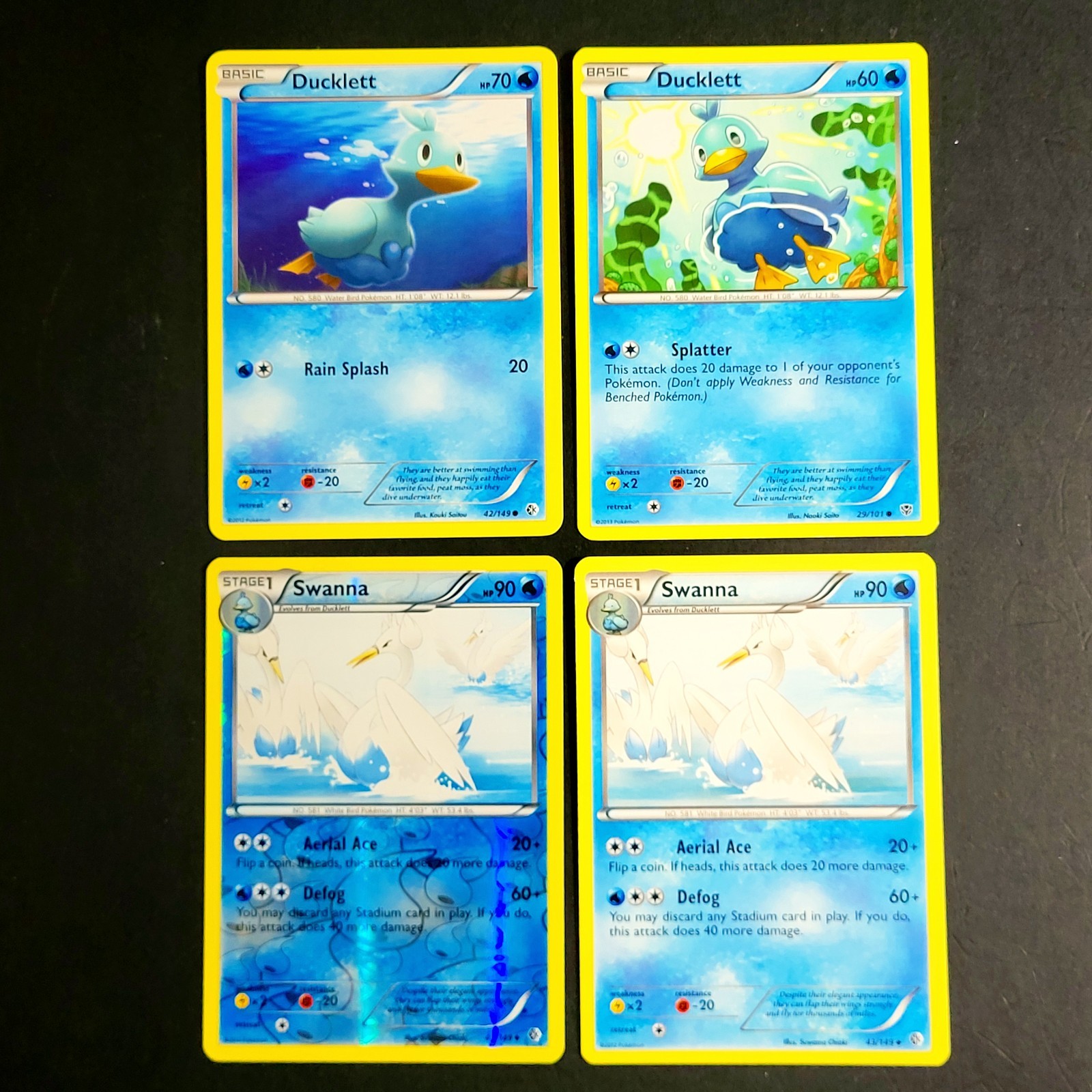 Pokemon Ducklett 42/149 29/101 Swanna 43/149 Reverse Holo Card Lot BW