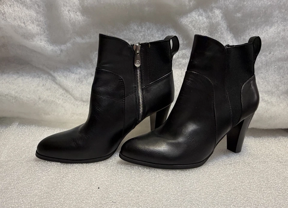 Botines para mujer Adrienne Vittadini talla 7,5 cuero negro cremallera Foto 3 de 4