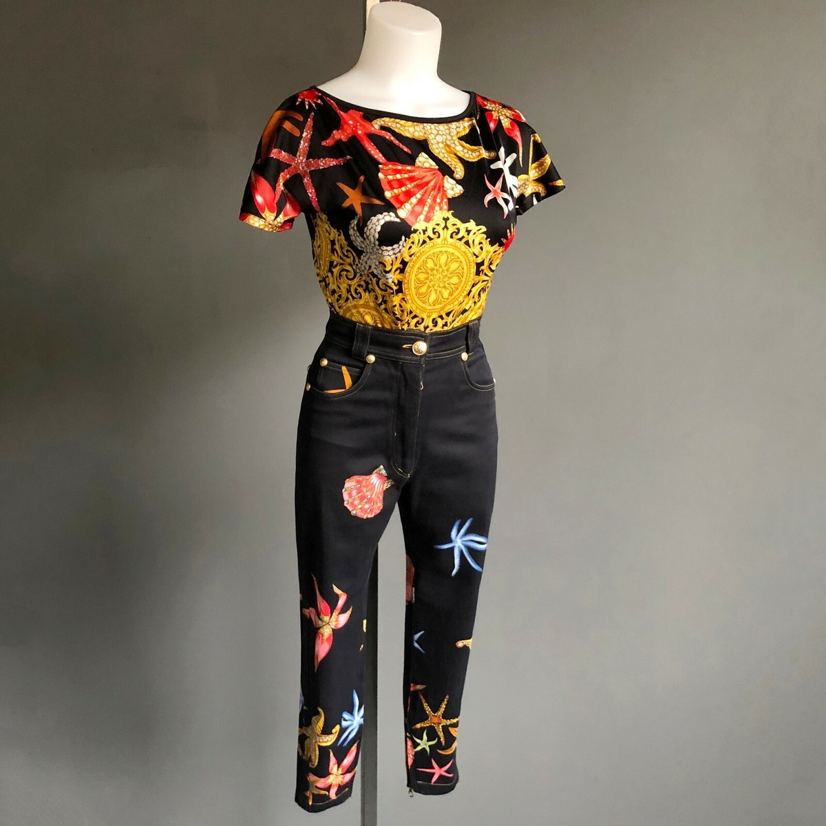 Vintage Gianni Versace 80s リネン ロングワンピース Vintage 1980s Gianni Versace Black Vinyl Coat with Plush