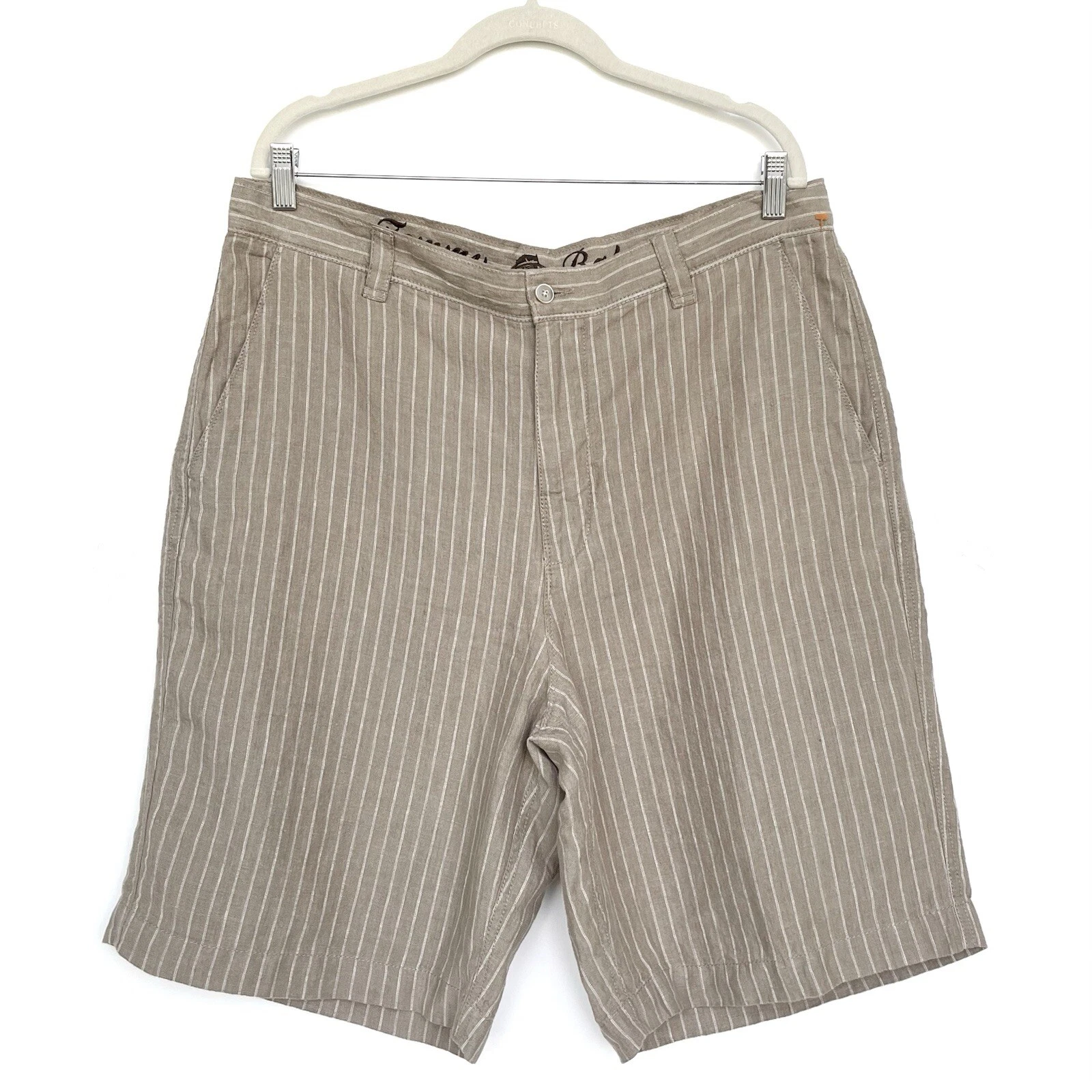 TOMMY BAHAMA 100% Linen Mens Striped Chino Shorts Size 36 Light Brown Flat Front
Opens in a new wind