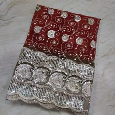 Vintage Indian Long Dupatta Scarf Sequins Hand Embroidery Georgette Veil Stole L