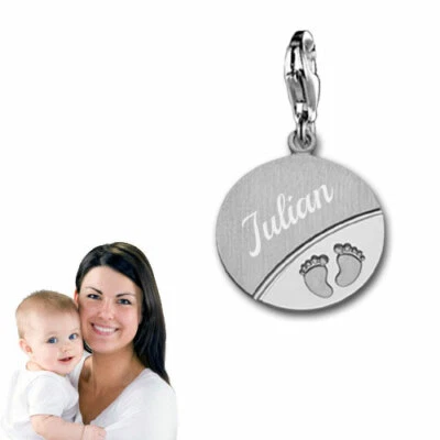MARKENLOS Charm Anhänger mit Babyfüße-Echt Silber 925/000 -Inkl. Gravur-Made in Germany