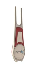 Pitchfix Tour Edition Red/White Golf Divot Tool with extra Ball Marker
