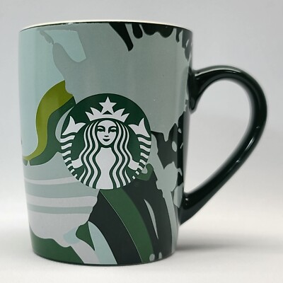   Starbucks 2021 Green Gray Mosaic Swirl Camo Ceramic Coffee Tea Cup Mug