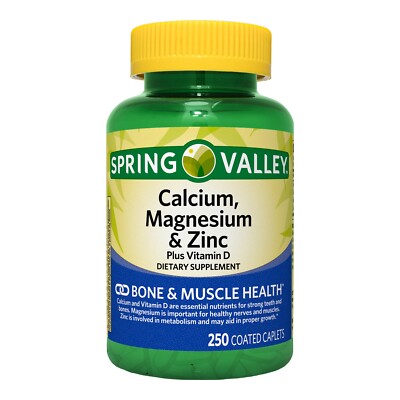 Spring Valley Calcium, Magnesium & Zinc Plus Vitamin D3 Coated Caplets, 250 Ct