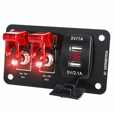 2 Gang Red LED Rocker Switch Control Panel Breaker Dual USB for Car Truck Marine