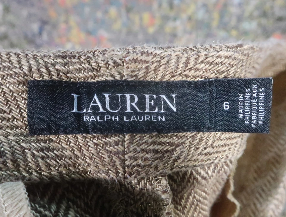 Pantalones de vestir Lauren Ralph Lauren dorados de lino pierna recta 6 30x28 de colección etiqueta verde Foto 3 de 4