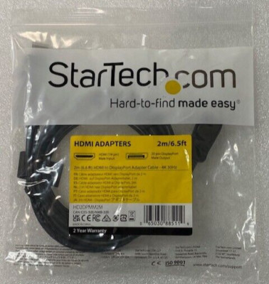 StarTech USB-powered Active HDMI to DisplayPort Adapter Cable HD2DPMM2M 2m 6.5ft