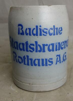 alter Bierkrug Brauerei Badische Staatsbrauerei Rothaus 4/10 Liter Nr. #12