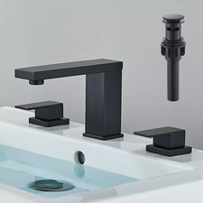 Matte Black Waterfall Bathroom Sink Faucet 3 Holes Vanity Mixer Tap With Drain