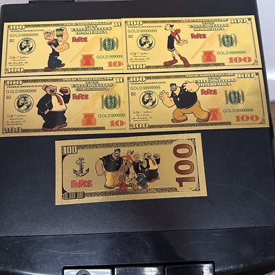 24k Gold Foil Plated Popeye The Sailor Man Banknote Set Cartoon Collectible