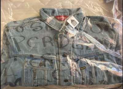 Supreme Black Ark Denim Trucker Jacket Blue Mens Small S Authentic