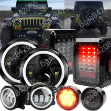 8PC Set For Jeep JK 07-17 7" LED Headlight Tail Light Turn Signal Fog Lamp Combo