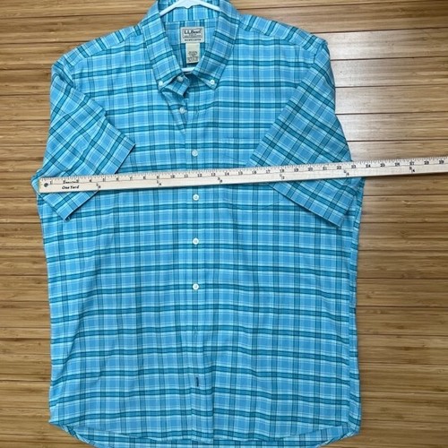 VTG LL Bean USA Made Plaid Shirt Sz L Tall Blue Tartant Plaid Short Sleeve-PEMS4 - Picture 5 of 6
