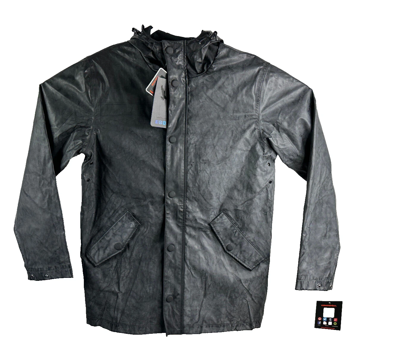 Hawke & Co. Lightweight Polyester Hooded Waterproof Rain Jacket Black Men Size M