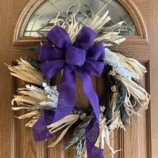Purple Burlap Ribbon Wreath Bow - 10" Wide, 18" Long Tails, Easter, Spring, Swag