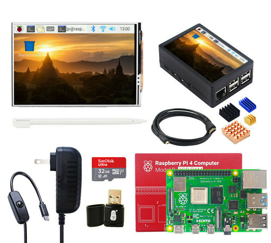 Raspberry Pi 4 2GB 4GB 8GB Starter Kit 3.5 inch Touch Screen Case Power  Supply