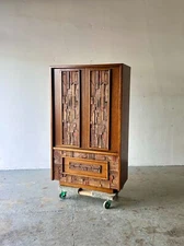 Lane “Pueblo” Brutalist Mid Century Modern Armoire Dresser Highboy Paul Evans
