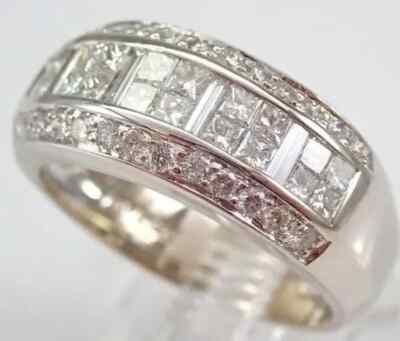 LeVian 14K White Gold Multi-Row Diamond Band with baguette