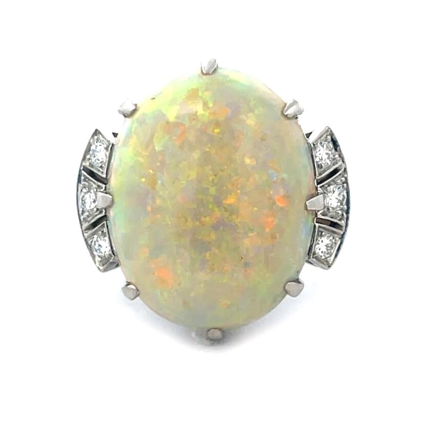 Tiffany & Co. Opal Ring Diamond Platinum 16.74ct Oval Top Cocktail