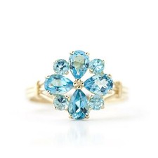 Natürlich Blau Topas Edelstein Blume Stil Ring 14k Massiver Goldring J063