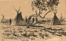 Indian Encampment Maynard Dixon 1905 Art Print – Western Landscape Drawing