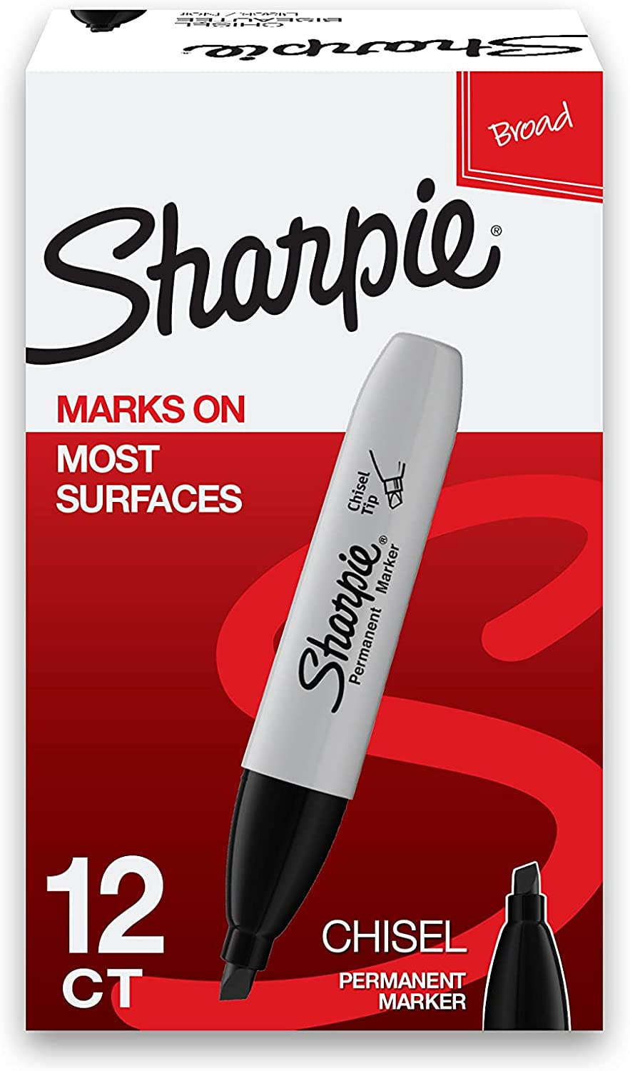 12PCS Sharpie Permanent Markers Chisel Tip Marker  Poster Markers Wood Plastic