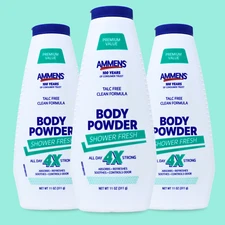 Ammens Medicated Powder Shower Fresh - Talc-Free Odor Control 11 fl oz (3-Pack)