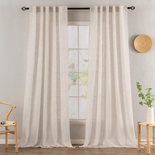 Natural White Linen Curtains 102 Inch Length 2 Panels for Bedroom Living Room