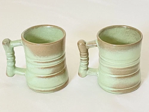 Set of 2 Vintage MCM Frankoma C3 Coffee or Tea Mug Plainsman Green