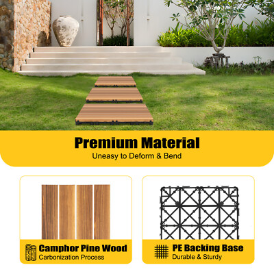 36Pcs 12''x12'' Hardwood Interlocking Patio Deck Tiles Wood Flooring DIY Outdoor