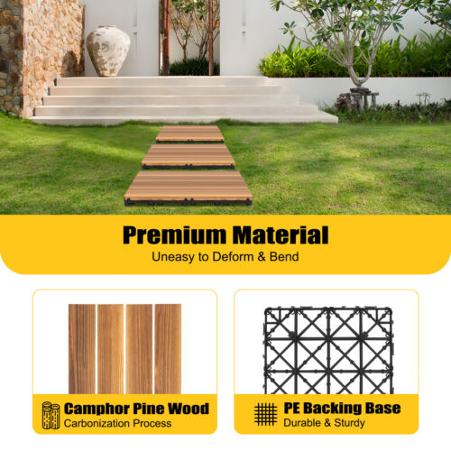 36Pcs Hardwood Interlocking Patio Deck Tiles Wood Flooring DIY Outdoor 12''x12''