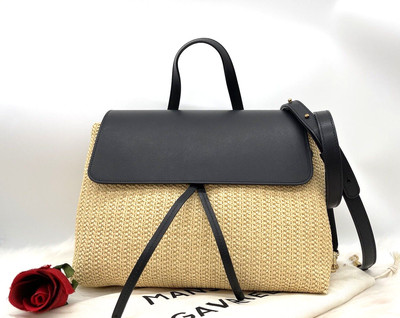 AUTH NWT $695 Mansur Gavriel Soft Lady Raffia Leather Shoulder Bag In Natural