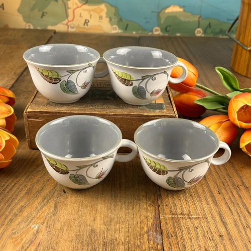 Denby Langley Spring Four (4) Cups Vintage Stoneware | Made in England matte whi