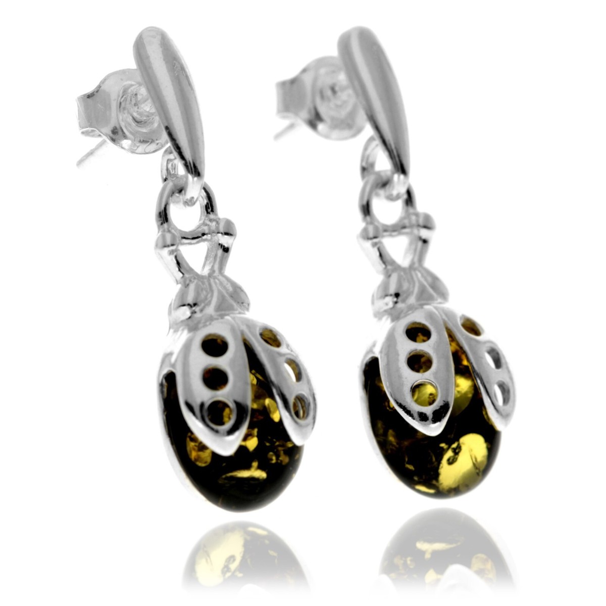Orecchini Coccinella In Ambra Baltica E Argento 925 - Gioielli Fatti A Mano In Polonia - Regalo Originale - 3