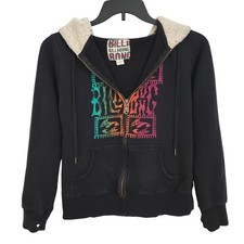 Billabong Full Zip Hoodie Juniors Medium Black Rainbow Graphic Y2K Vintage